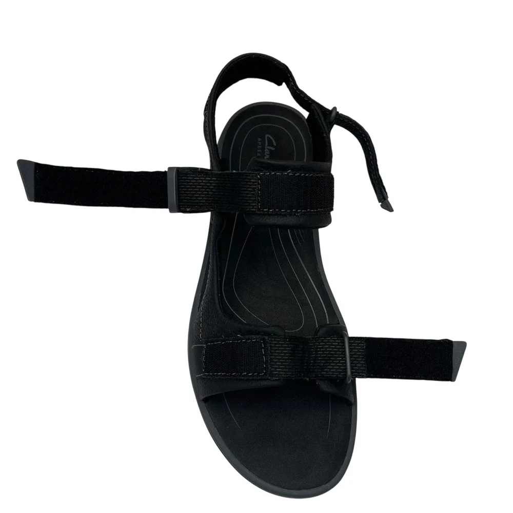 Clarks Mens Saltway‎ Trail Leather Sandal Size 11 Solid Black Adjustable Sporty
